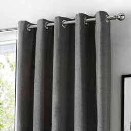 Fusion Sorbonne 100% Cotton Light Filtering Plain Dyed Charcoal Eyelet Curtains - thumbnail 2