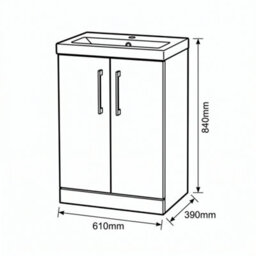 Balterley Bramshall Contemporary Bathroom Floor Standing 2-Door Vanity Unit & Basin, Midnight Blue, 600mm - thumbnail 5