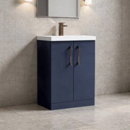 Balterley Bramshall Contemporary Bathroom Floor Standing 2-Door Vanity Unit & Basin, Midnight Blue, 600mm - thumbnail 3