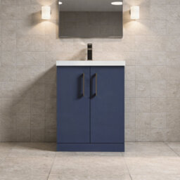 Balterley Bramshall Contemporary Bathroom Floor Standing 2-Door Vanity Unit & Basin, Midnight Blue, 600mm - thumbnail 2