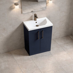 Balterley Bramshall Contemporary Bathroom Floor Standing 2-Door Vanity Unit & Basin, Midnight Blue, 600mm - thumbnail 4