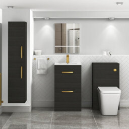 Royal Bathrooms Turin Hale Black 500mm Floor Standing Vanity Unit 2 Drawer With Minimalist Basin Sink & Brushed Brass Handles - thumbnail 2