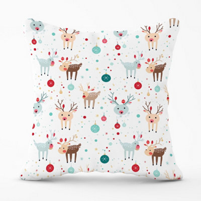 Warren Reed Designer Happy Reindeer With Christmas Lights Cushions 45Cm X 45Cm