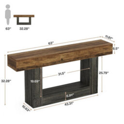 63-Inch Farmhouse Console Table, Narrow Entryway Sofa Table For Living Room - thumbnail 2