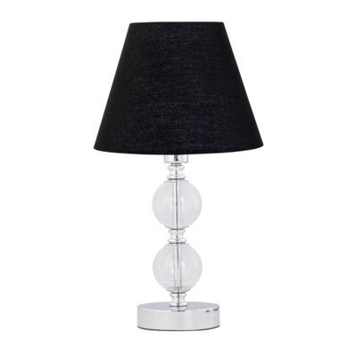 First Choice Lighting Chrome Two Ball Table Lamp With Black Shade - image 1