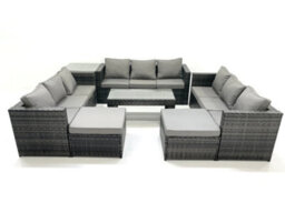 Fimous Outdoor Garden Furniture Set 7 Pieces Rattan Sofa Set With Coffee Table 2 Big Footstools Side Table Dark Grey Mixed - thumbnail 1