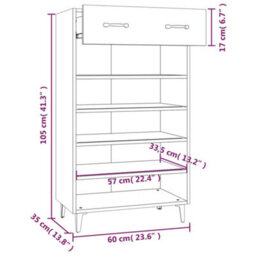 Berkfield Elegant Shoe Cabinet White 60X35X105 Cm Engineered Wood - thumbnail 9