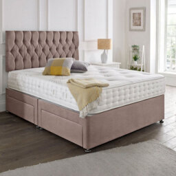 Dining Tables Beirut Matching Headboard Divan Set, 2 Drawer On Same Side With Sprung 1500 Comfort Mattress - Plush Dusty Pink - King - thumbnail 1