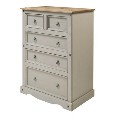 Chest Of Drawers Grey Wax Compact 2+3 5 Solid Wood Pine Wooden Bedroom - image 1