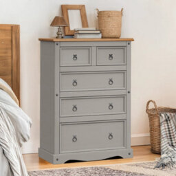 Chest Of Drawers Grey Wax Compact 2+3 5 Solid Wood Pine Wooden Bedroom - thumbnail 4