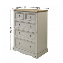Chest Of Drawers Grey Wax Compact 2+3 5 Solid Wood Pine Wooden Bedroom - thumbnail 2