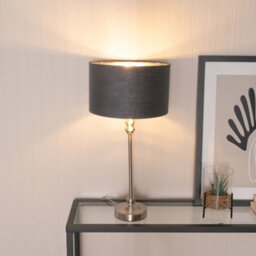 Valuelights Maggie Chrome Candlestick Table Lamp With Charcoal And Chrome Inner Lamp Shade - thumbnail 1