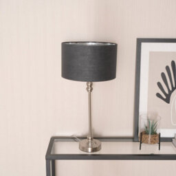 Valuelights Maggie Chrome Candlestick Table Lamp With Charcoal And Chrome Inner Lamp Shade - thumbnail 3