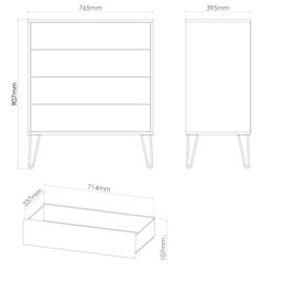 Anzio Matt Vintage Oak Effect 4 Drawer Chest (H)907mm (W)765mm (D)395mm - thumbnail 6