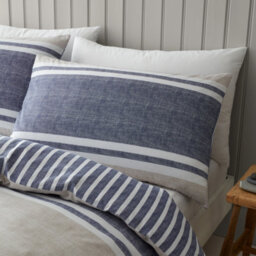 Catherine Lansfield Bedding Textured Banded Stripe Duvet Cover Set With Pillowcase Blue - thumbnail 3