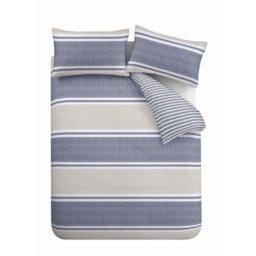 Catherine Lansfield Bedding Textured Banded Stripe Duvet Cover Set With Pillowcase Blue - thumbnail 5