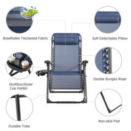 Costway Folding Zero Gravity Chair Lounge Chaise Chair Recliner With Detachable Headrest - thumbnail 8
