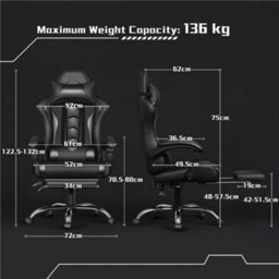 Yaheetech Full Ergonomic Gaming Chair With Slide Out Footrest - Black - thumbnail 3