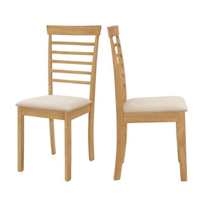 Dining Chairs, Pair Of Solid Wood Light Oak Kitchen Chairs With Warm Cream Seat - image 1