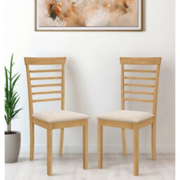 Dining Chairs, Pair Of Solid Wood Light Oak Kitchen Chairs With Warm Cream Seat - thumbnail 6