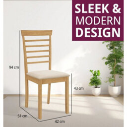 Dining Chairs, Pair Of Solid Wood Light Oak Kitchen Chairs With Warm Cream Seat - thumbnail 2