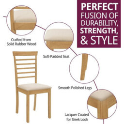 Dining Chairs, Pair Of Solid Wood Light Oak Kitchen Chairs With Warm Cream Seat - thumbnail 3