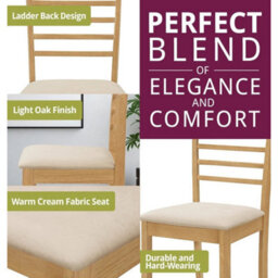 Dining Chairs, Pair Of Solid Wood Light Oak Kitchen Chairs With Warm Cream Seat - thumbnail 4