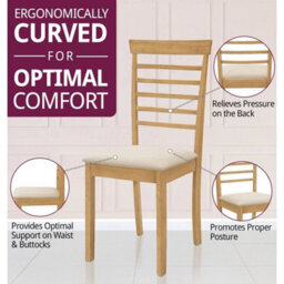 Dining Chairs, Pair Of Solid Wood Light Oak Kitchen Chairs With Warm Cream Seat - thumbnail 5