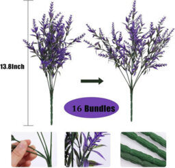 16 Pack Artificial Lavender Flowers For Plants, Uv Resistant, Fake Plastic Outdoor Home And Garden Decoration (Purple) - thumbnail 2
