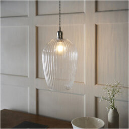 Loops Hanging Ceiling Pendant Light - Bright Nickel Plate & Large Clear Ribbed Glass - 10W Led E27 - thumbnail 4
