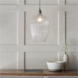Loops Hanging Ceiling Pendant Light - Bright Nickel Plate & Large Clear Ribbed Glass - 10W Led E27 - thumbnail 3