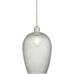 Loops Hanging Ceiling Pendant Light - Bright Nickel Plate & Large Clear Ribbed Glass - 10W Led E27 - thumbnail 1