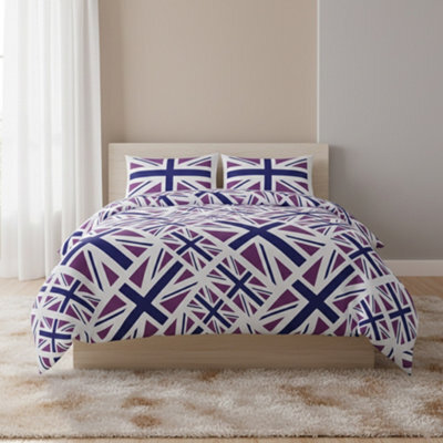 Union Jack Duvet Cover Set Trendy British Flag Bedding For Bedroom Decor Purple - image 1