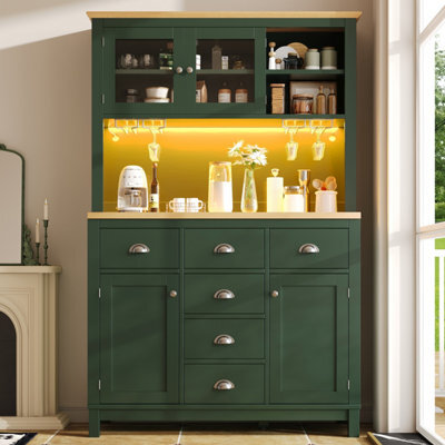 Abrihome Sideboard, Storage Cabinet, Kitchen Cabinet, Buffet Cabinet, Farmhouse Style, 5 Doors, With Led Light Strip & Drink Holders, Green - image 1