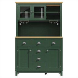 Abrihome Sideboard, Storage Cabinet, Kitchen Cabinet, Buffet Cabinet, Farmhouse Style, 5 Doors, With Led Light Strip & Drink Holders, Green - thumbnail 6