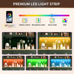 Abrihome Sideboard, Storage Cabinet, Kitchen Cabinet, Buffet Cabinet, Farmhouse Style, 5 Doors, With Led Light Strip & Drink Holders, Green - thumbnail 3