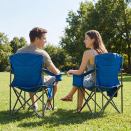Gainoom Oversized Blue Camping Chair Portable Folding Chair Outdoor Padded Chair W/ Cup Holder & Carrying Bag - thumbnail 8