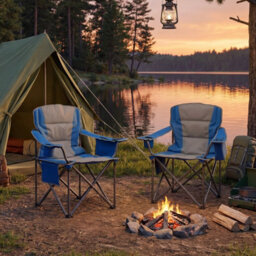 Gainoom Oversized Blue Camping Chair Portable Folding Chair Outdoor Padded Chair W/ Cup Holder & Carrying Bag - thumbnail 9