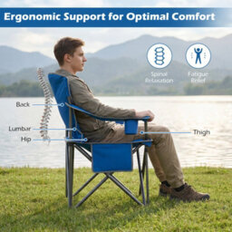 Gainoom Oversized Blue Camping Chair Portable Folding Chair Outdoor Padded Chair W/ Cup Holder & Carrying Bag - thumbnail 6