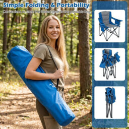 Gainoom Oversized Blue Camping Chair Portable Folding Chair Outdoor Padded Chair W/ Cup Holder & Carrying Bag - thumbnail 7