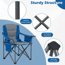 Gainoom Oversized Blue Camping Chair Portable Folding Chair Outdoor Padded Chair W/ Cup Holder & Carrying Bag - thumbnail 4