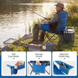 Gainoom Oversized Blue Camping Chair Portable Folding Chair Outdoor Padded Chair W/ Cup Holder & Carrying Bag - thumbnail 5