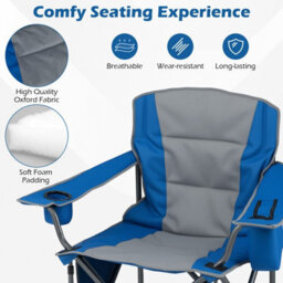 Gainoom Oversized Blue Camping Chair Portable Folding Chair Outdoor Padded Chair W/ Cup Holder & Carrying Bag - thumbnail 3