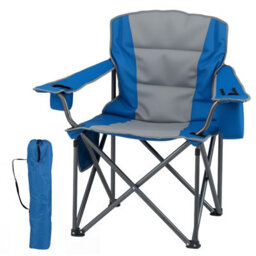 Gainoom Oversized Blue Camping Chair Portable Folding Chair Outdoor Padded Chair W/ Cup Holder & Carrying Bag