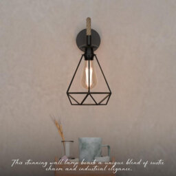Ledsone Wall Sconce Wall Light Industrial Hemp Rope Wall Lamp Metal E27 Retro Black Wall Lighting Fixtures - thumbnail 3
