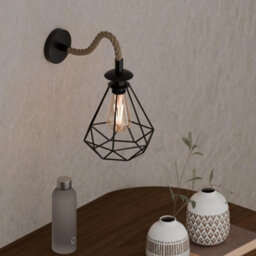 Ledsone Wall Sconce Wall Light Industrial Hemp Rope Wall Lamp Metal E27 Retro Black Wall Lighting Fixtures - thumbnail 4