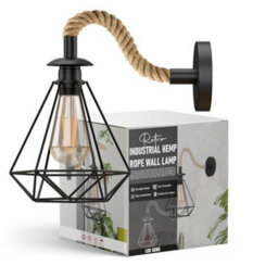 Ledsone Wall Sconce Wall Light Industrial Hemp Rope Wall Lamp Metal E27 Retro Black Wall Lighting Fixtures - thumbnail 1