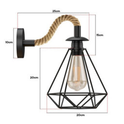 Ledsone Wall Sconce Wall Light Industrial Hemp Rope Wall Lamp Metal E27 Retro Black Wall Lighting Fixtures - thumbnail 2