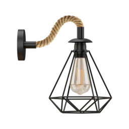 Ledsone Wall Sconce Wall Light Industrial Hemp Rope Wall Lamp Metal E27 Retro Black Wall Lighting Fixtures - thumbnail 7