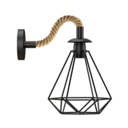 Ledsone Wall Sconce Wall Light Industrial Hemp Rope Wall Lamp Metal E27 Retro Black Wall Lighting Fixtures - thumbnail 6